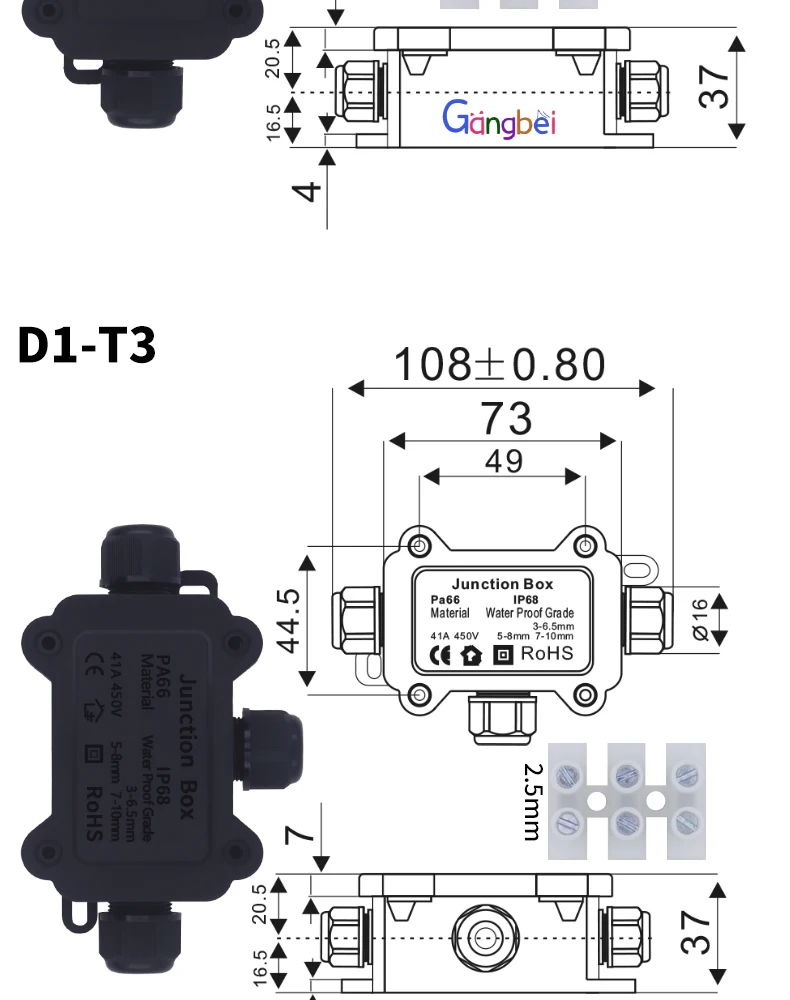 IP68 L12 L16 L20 L25 Waterproof Cable Connector 2/3/4Pin Screw Wiring Terminal Wire Connectors for Electrical Light Junction Box