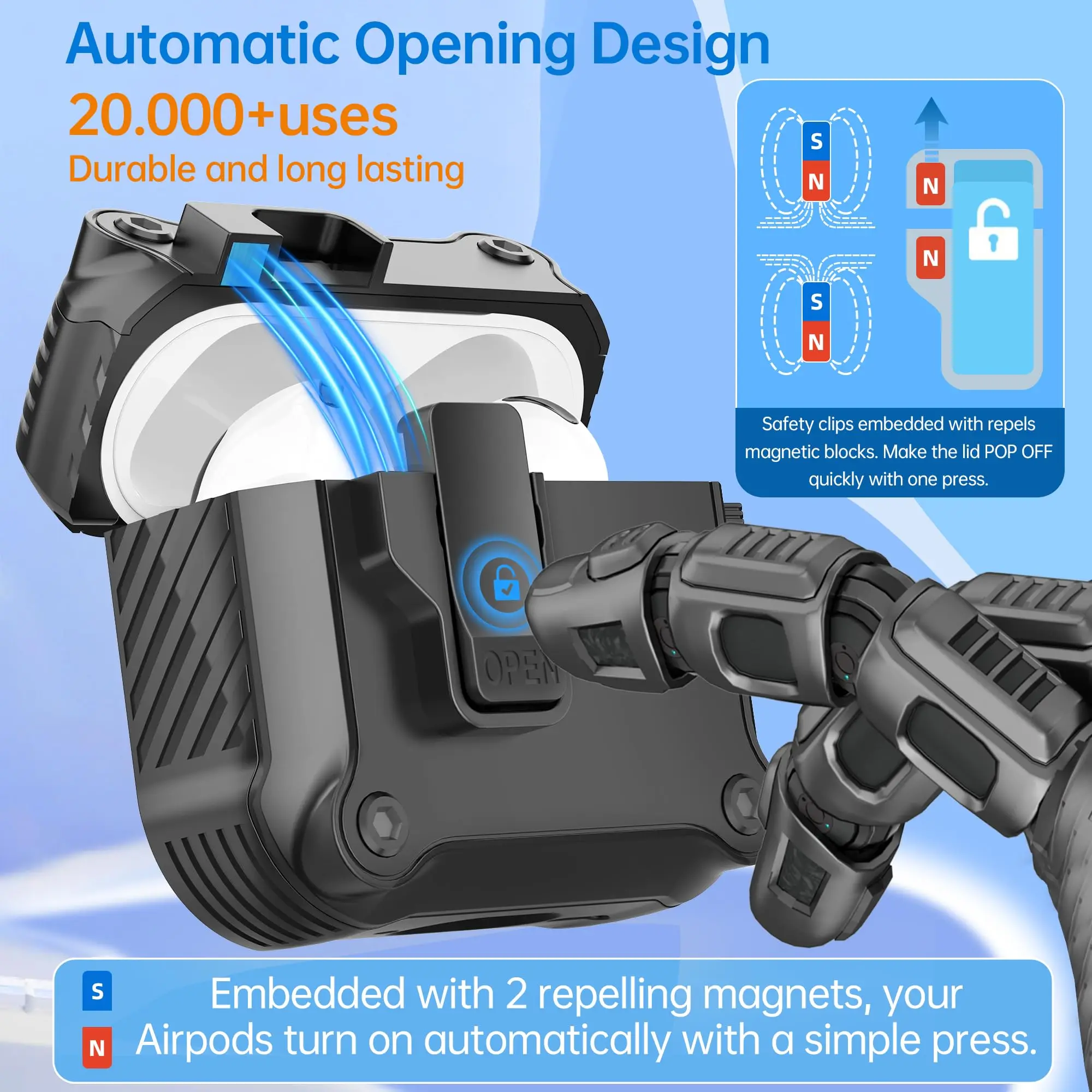 Airpods 4用キーホルダー付き耐衝撃保護ケース,セキュリティロック付き保護ケース,ヘッドフォン用,4世代,2024