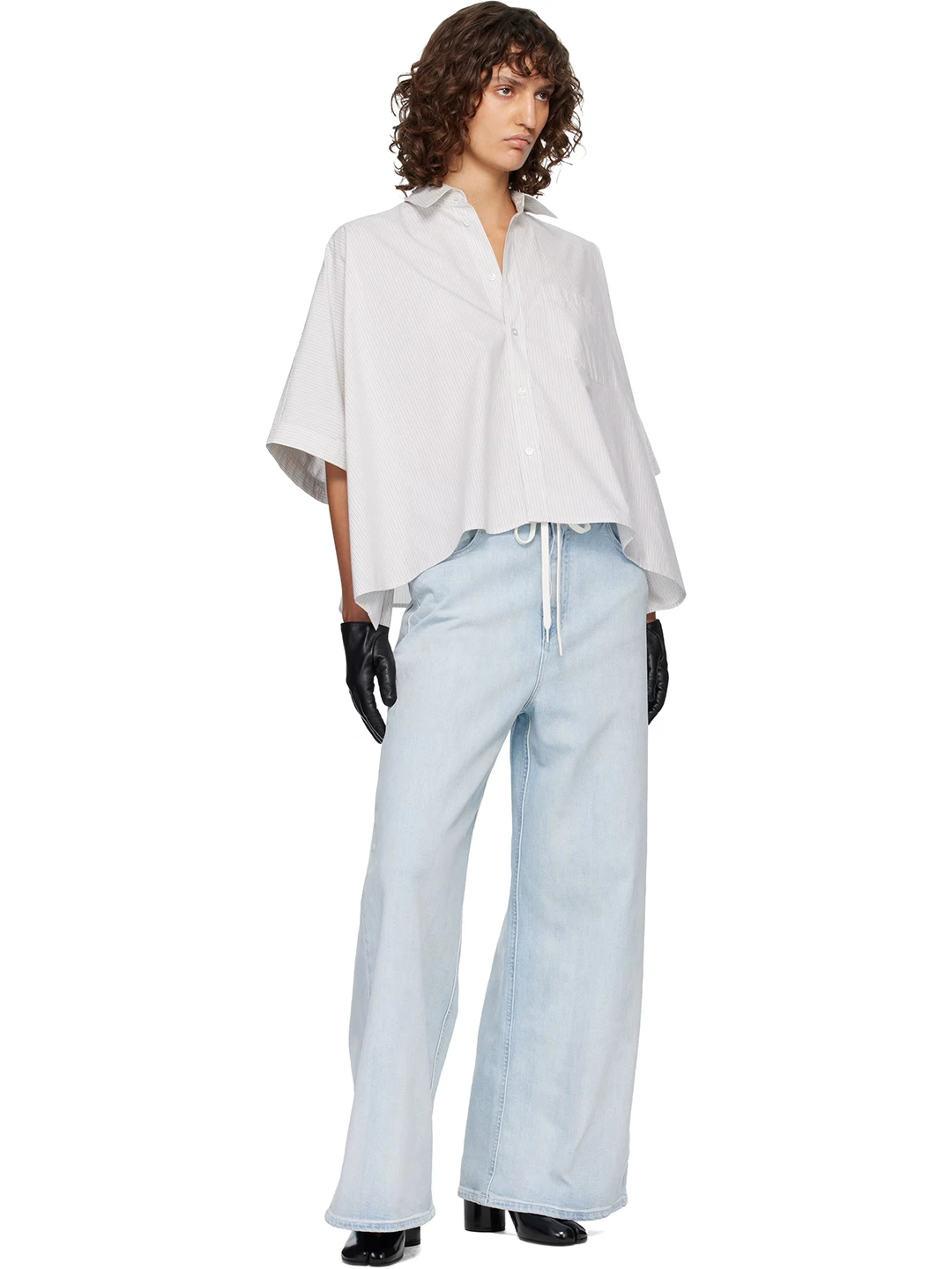 

Casual High Waist Wide Leg Women's Jeans Loose Fit Summer Washed Drawstring Elastic Waist Loose Fabric Denim Pants