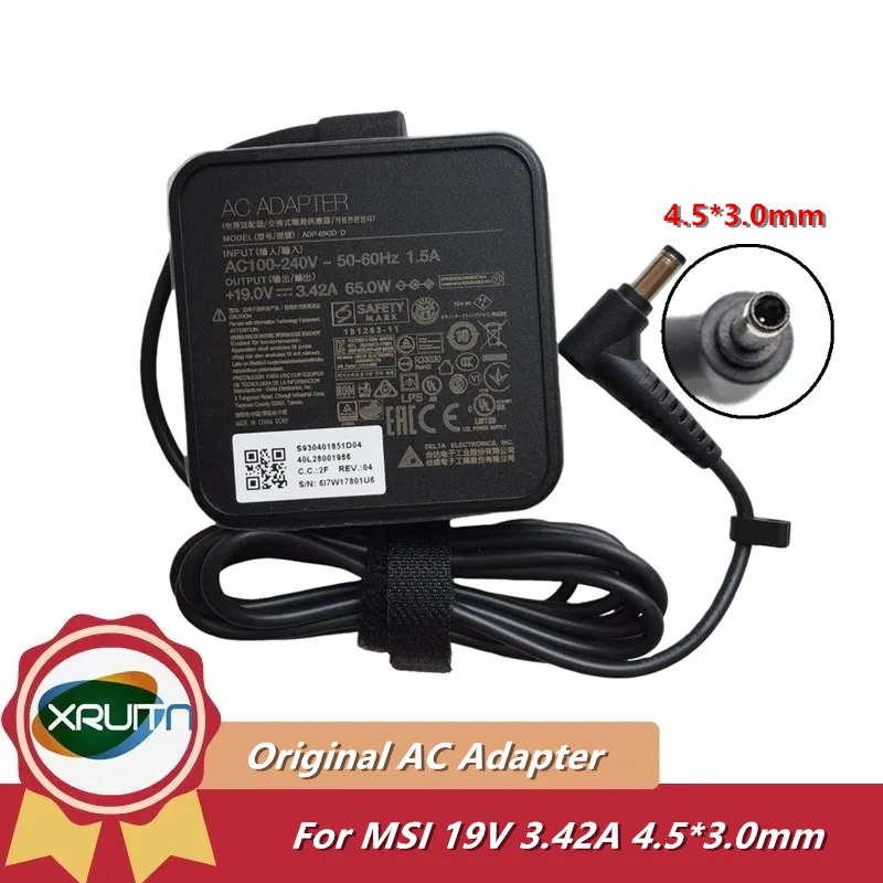 

Оригинальный адаптер питания DELTA ADP-65GD D 19 В 3,42 А 65 Вт для MSI Modern 15 MS-1552 Modern 14 зарядное устройство для ноутбука S930401922D04 4,5x3,0 мм