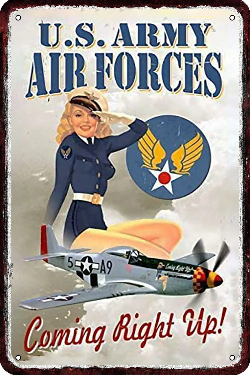 CARNIBELLE Air Force Pinup Vintage Metal tin Sign Wall Decor Retro Art Funny Decorations for Home Man Cave bedroom 8x12 Inch