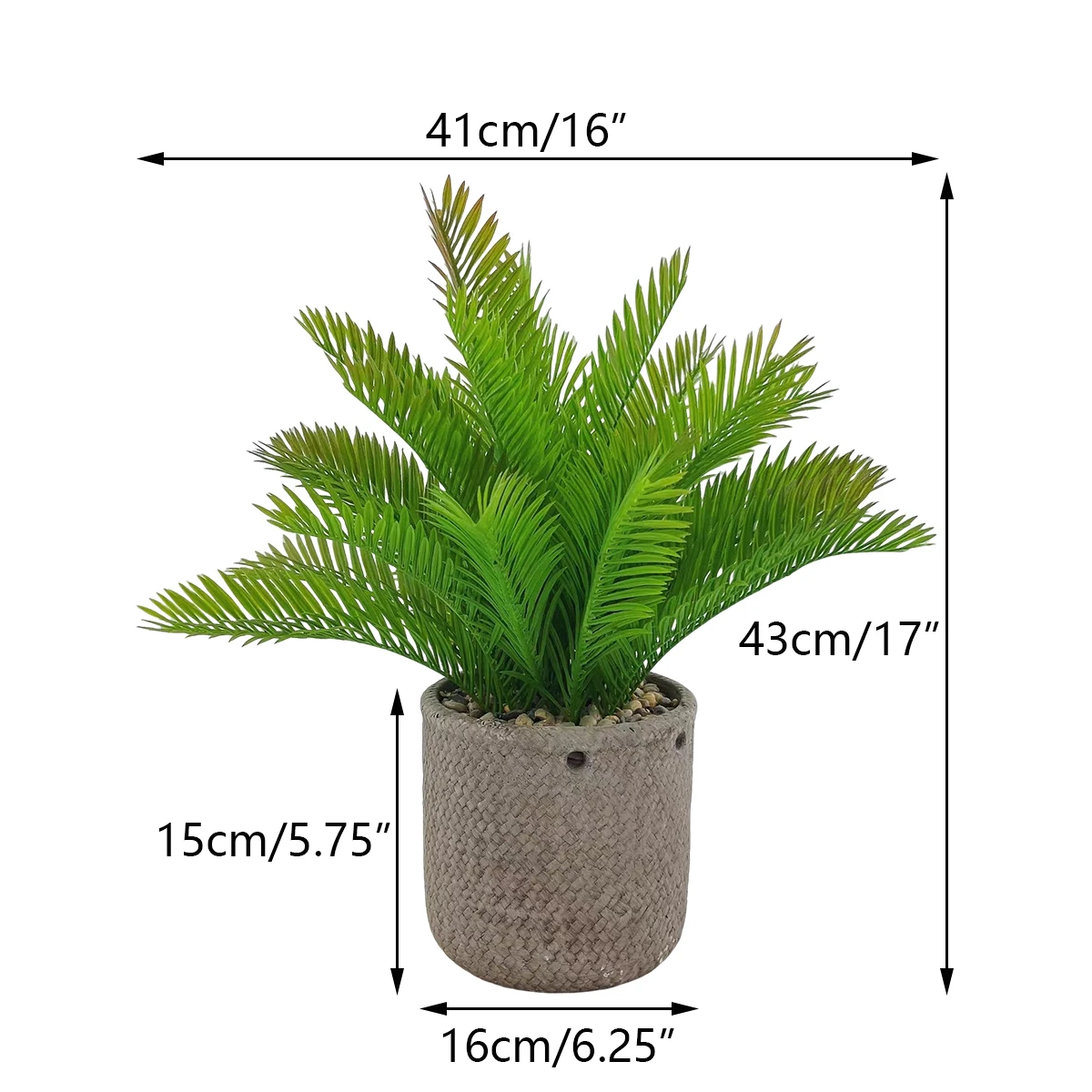 43/58cm Artificial Plants Palm Tree Potted Large Green Plant Palm Leaves With Cement Flowerpot Garden Indoor Outdoor Home Decor