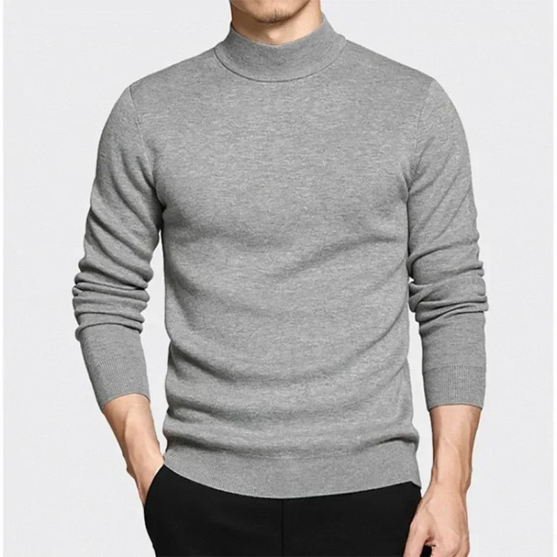 

2023 Men's Sweater Pullover Fashion Youth Casual Solid Color Knitted Shirt Slim Fit Bottom Knitted Shirt