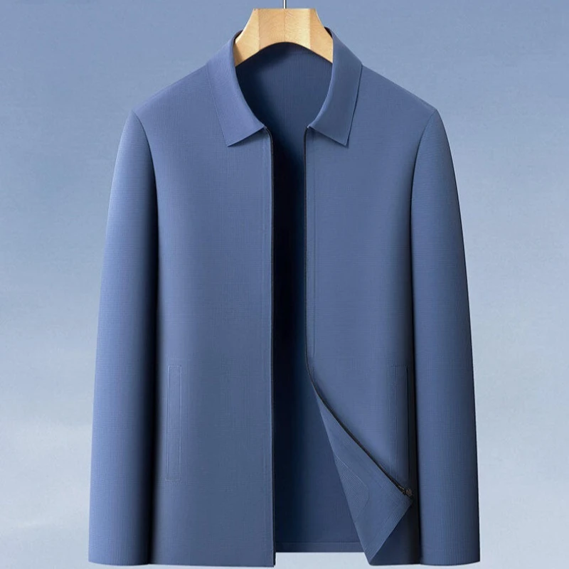 

Summer Seamless Casual Jacket Men's Solid Color Versatile Sunscreen Jacket Thin Breathable Lapel Coats Social Men Clothing