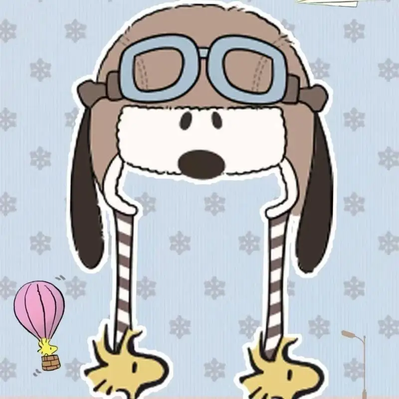 Kawaii Snoopys Pilot Plush Earflap Hat CuteWinter Warm Thick Fluffy Trapper Hat Windproof Soft Protective Hat Headwear Gift