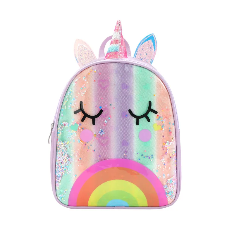 Princess Girls Rainbow Unicorn Backpack Children Sequins Cartoon Pink Shoulders Bag Baby Kids Kindergarten Schoolbag Pony Bag