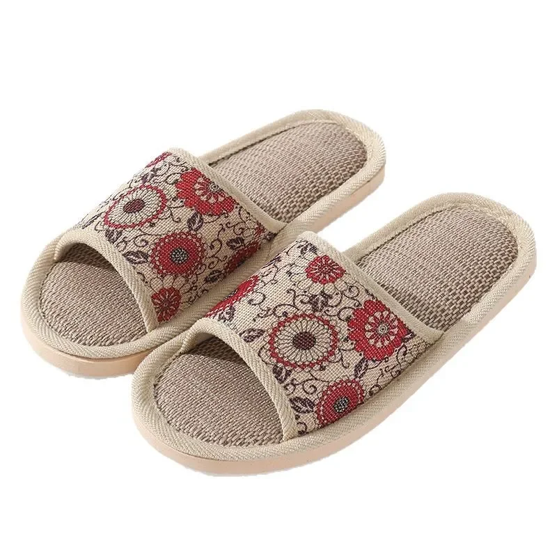 جديد الصيف داخلي القطن الكتان زلة مقاومة الأزواج بلاط الأرضيات فتح الفم النعال المنزل الأزرق والأبيض الخزف خفيفة الوزن