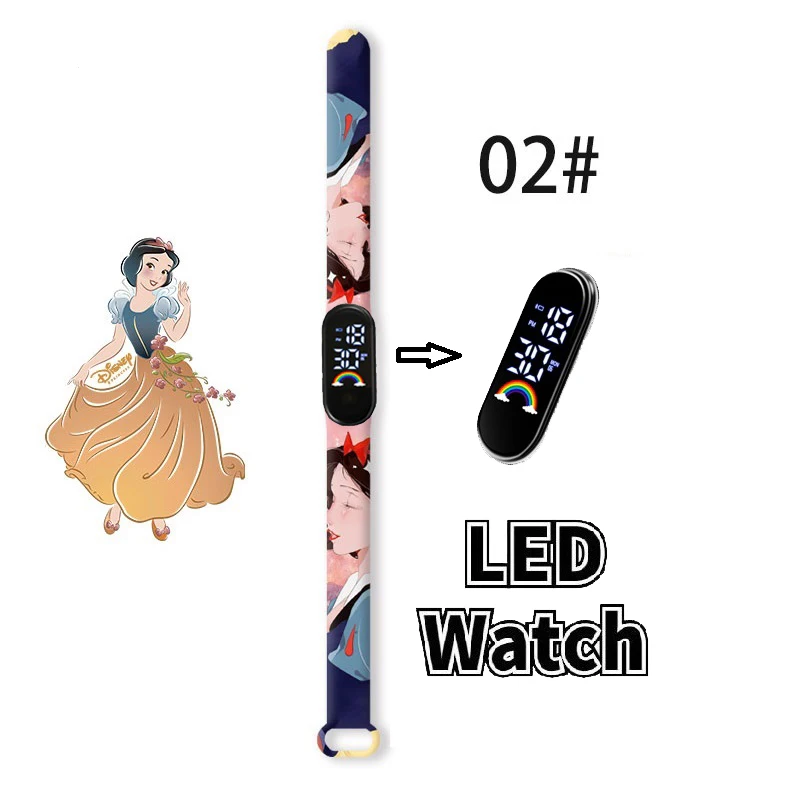 Disney-Princess impermeável LED Touch relógios para crianças, crianças pulseira esporte, pulseira, relógio digital, moda, presente