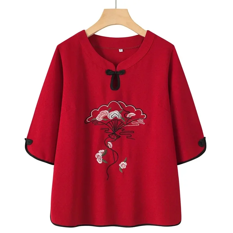 Mittleren Alters Ältere Mütter Sommer frauen Koreanische Kurzarm Bestickt Zwei-stück Set Für Ältere Frauen Großmutter Kleidung