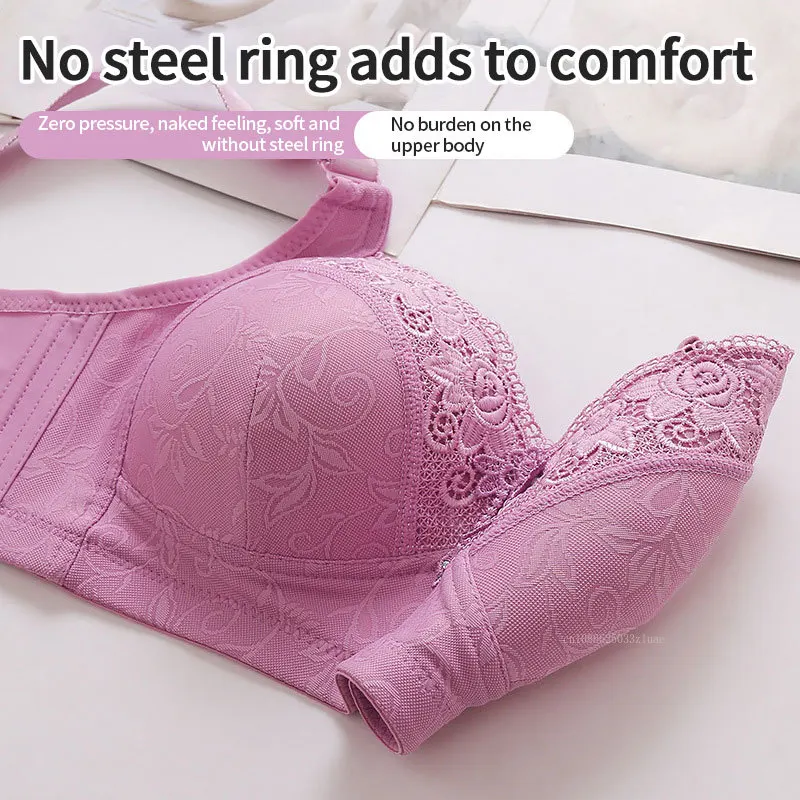 Full Cup Luxury Lace Bra Mother Underwear Wireless Push-up Lace Bra Sweat-absorbing Top Thin Mold Cup Soft for Women Brasiere