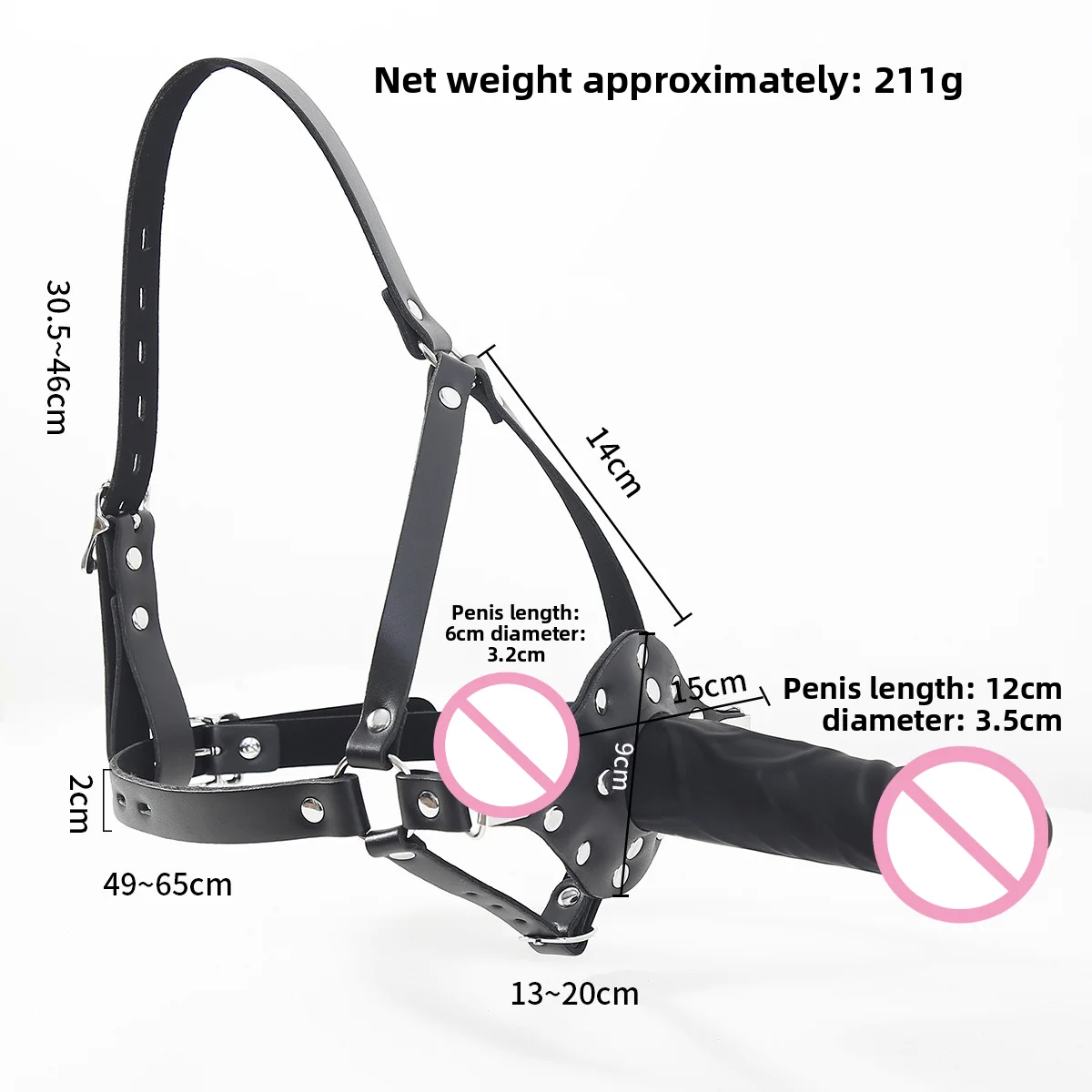 BDSM Leather Head Harness Double Ended Silicone Dildo Mouth Gag Slave Bondage Mask Adult Sex Toy Role Play Fetish Gear Tools view 6
