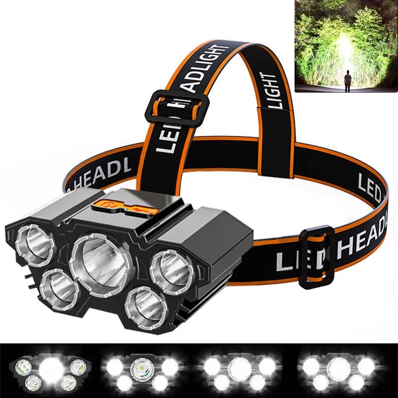 

Five Lamp LED Headlamp Flashlight USB Charger 3 Modes Waterproof Ultra Bright Headlight Head Lamp For Cycling Finishing Camping