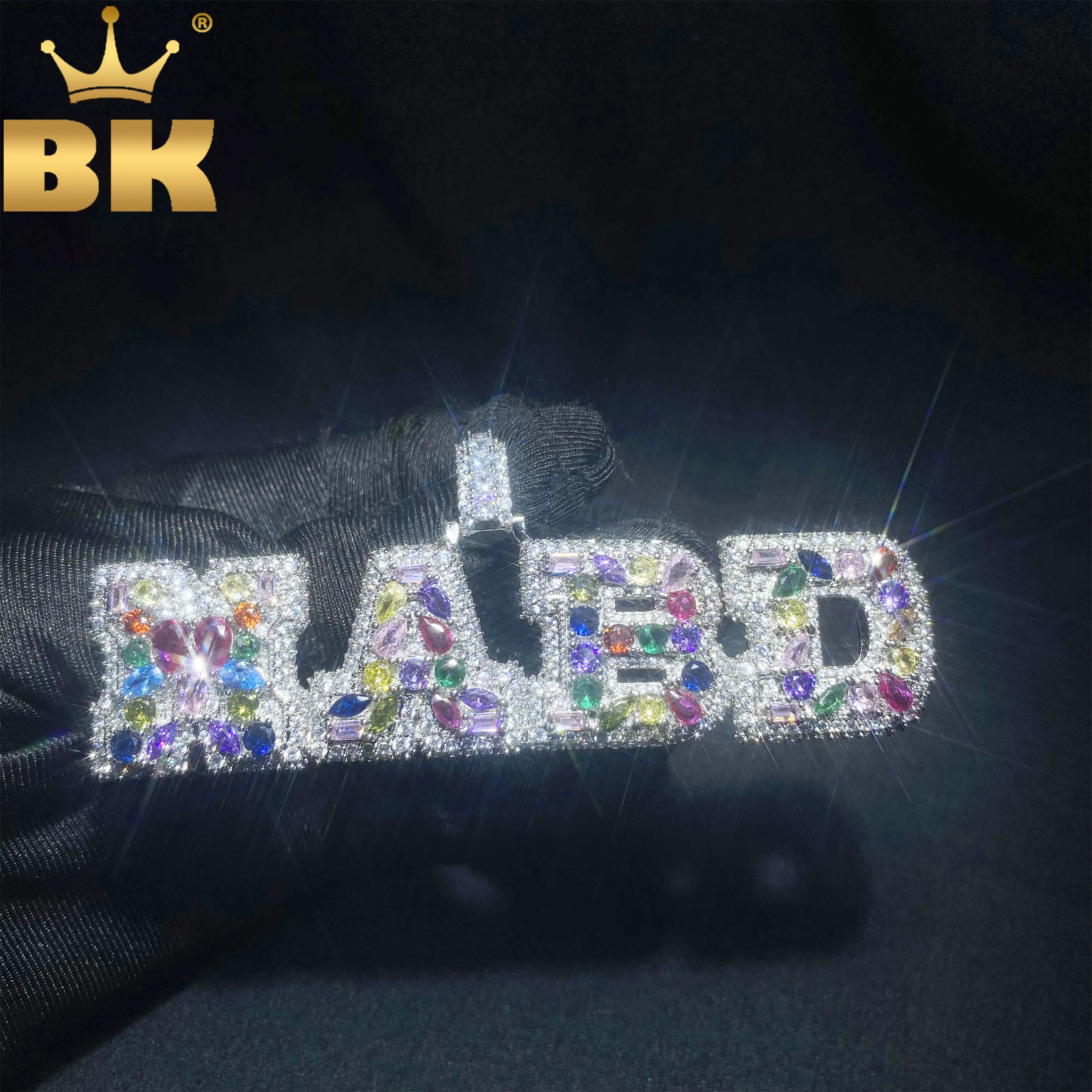 

THE BLING KING на заказ Радужный массивный кулон с буквами, смешанная инкрустация, различная форма, кубический циркон, именная табличка, ожерелье, ювелирные изделия в стиле хип-хоп