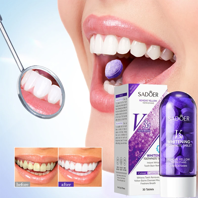 

V34 Purple Whitening Toothpaste Remove Yellow Plaque Stains Gel Dental Bleaching Cleaning Oral Hygiene Brighten Tooth Care Tools