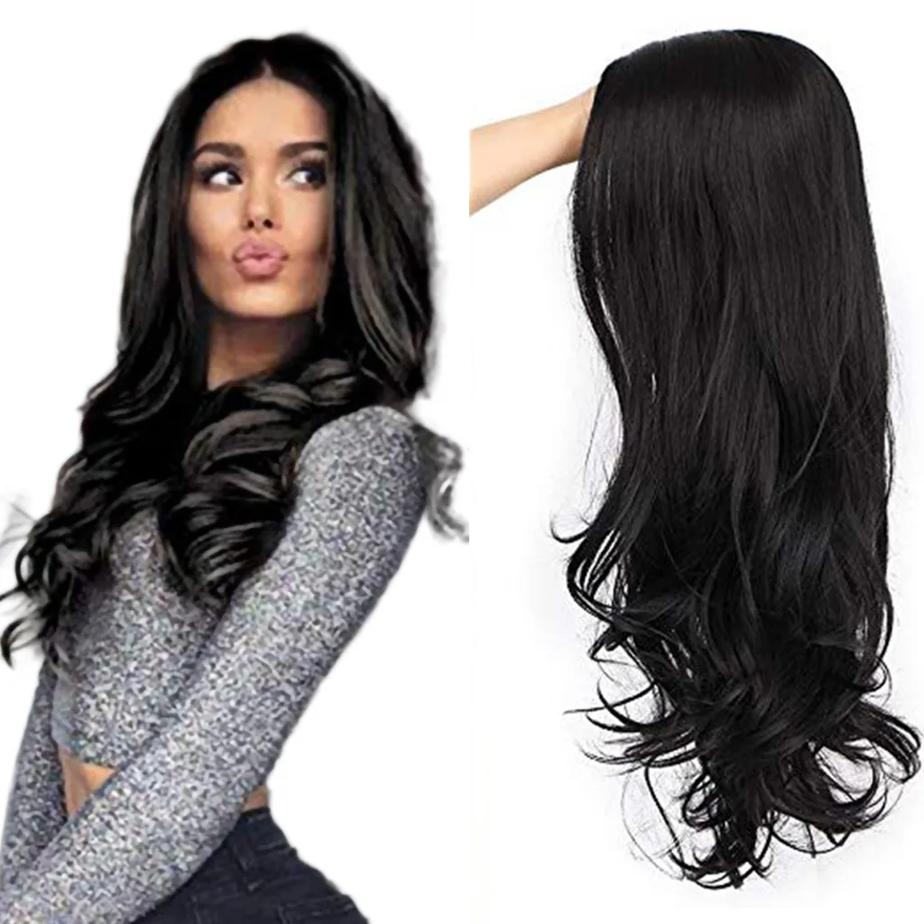 Natural Black Long Body Wave Synthetic Women Wigs Daily Cosplay Synthetic Women Hair Wig Heat Resistant Daily Party Use