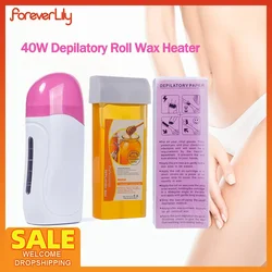 Honey Epilatory Waxing Kit Depilatory Roll on Wax Heater Machine with Refillable Wax Cream&100PCS Waxing Papers For Hair Removal