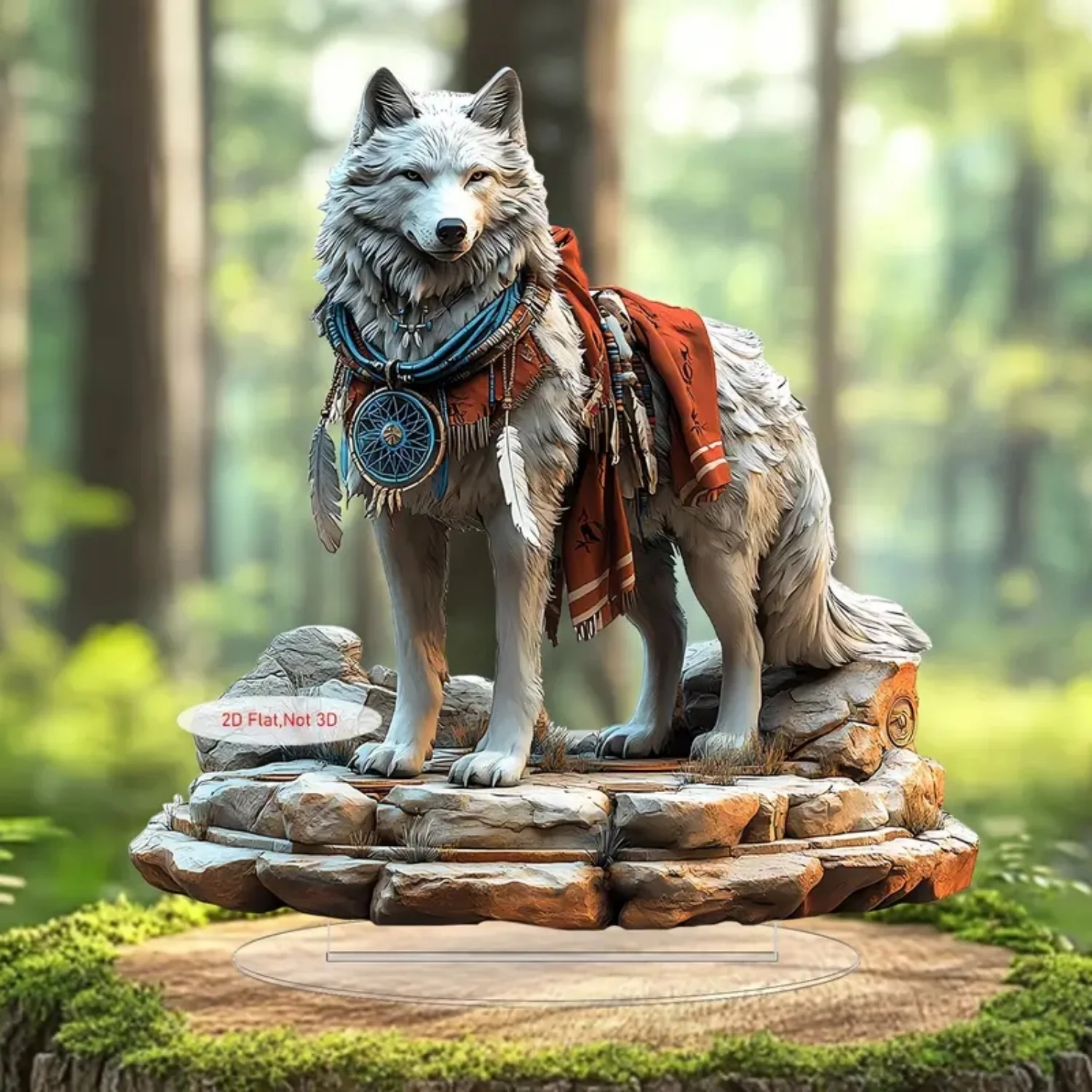 Bohemian Wolf Statue,2D Flat Acrylic Figurine,Home,Office,Cafe,studio,room,display Case,Table Ornament Desktop Decor Kit Gift