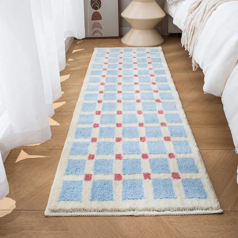 VIKAMA Ins Style Geometric Plaid Carpet Scandinavian Cream-Colored Floor Cushion Sofa Bedside Rug Four Seasons Universal Models