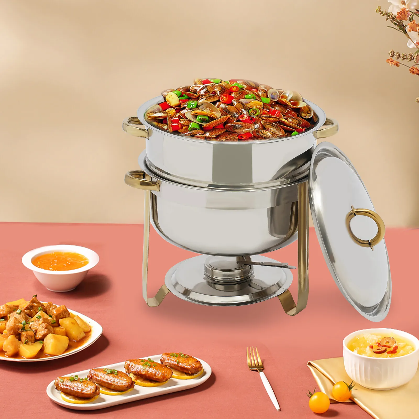 

13.5L/14.2QT Round Chafer Chafing Dish Set Warmer Pot Container 201 Stainless Steel