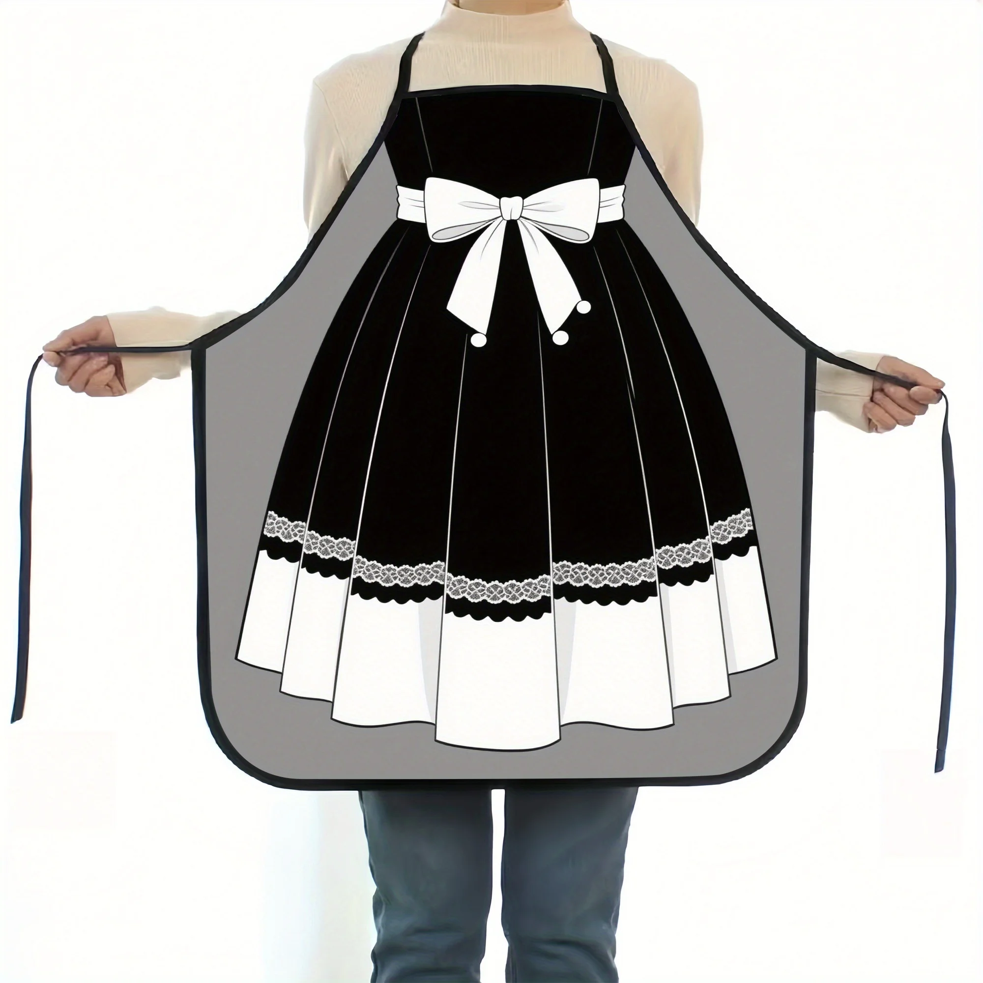 1 Stück schwarze Schürze mit eleganter Schleife – Küchenschürze für Damen, strapazierfähiges Polyester zum Backen, Kochen, für Partys