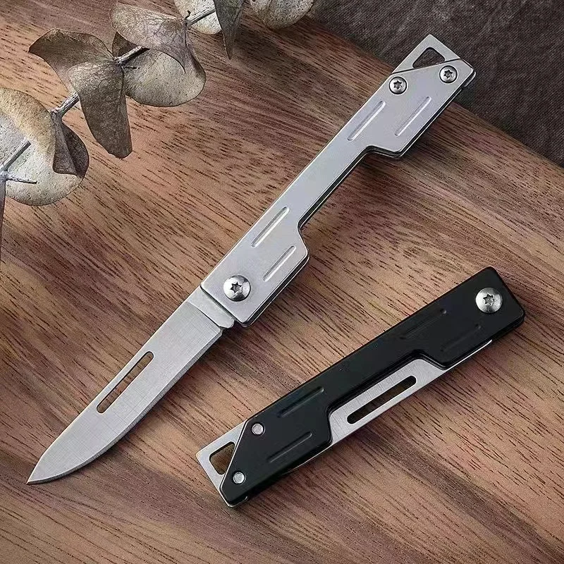 Stainless steel kitchen folding blade sharp fruit knife express pocket knife gift outdoor EDC self-defense tool key pendant