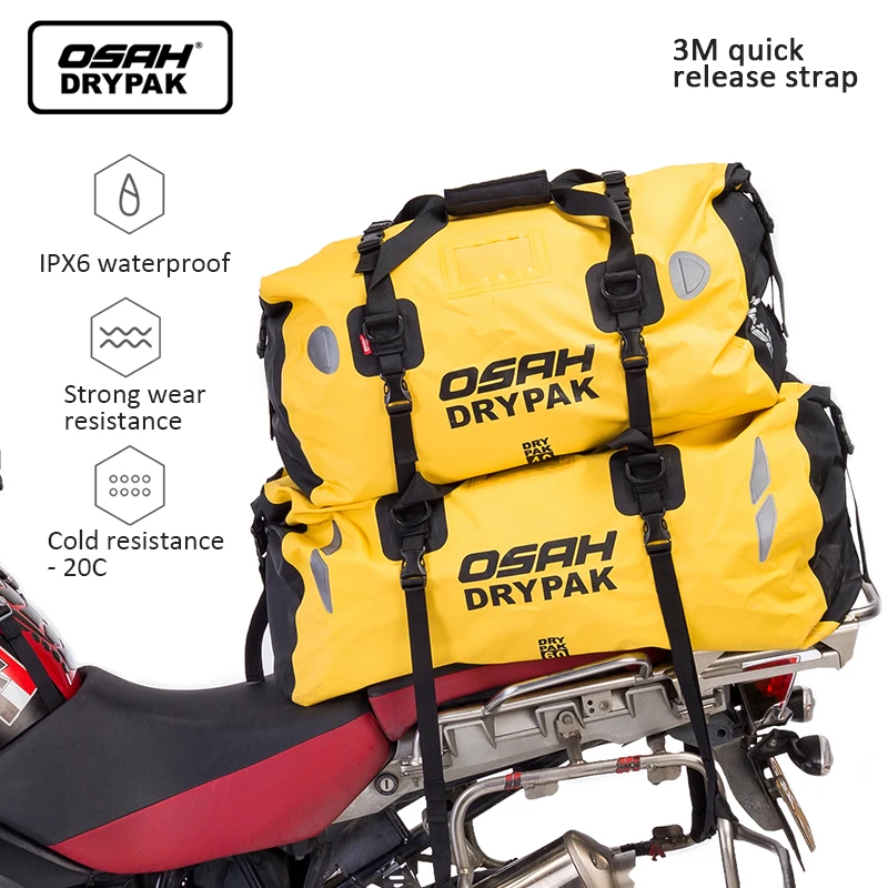 OSAH 40L/60L Motorcycle Waterproof Tail Bags Colorful Travel Dry Bag Multi-functional Durable Rear Motorbike Luggage Backpack