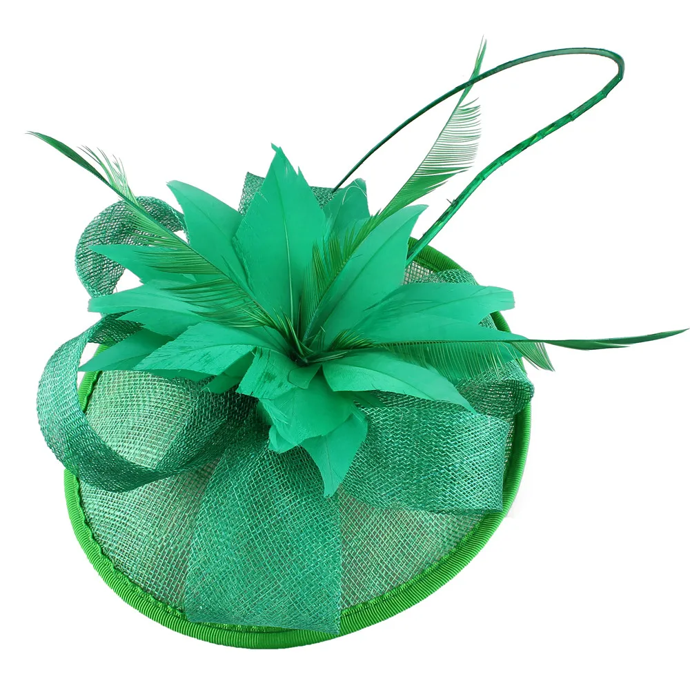 Gele Sinamay Mode Hoofddeksel Voor Elegante Bruids Bruiloft Hoofddeksels Veer Bloem Hoofddeksel Mariage Bruid Fascinators Hoed