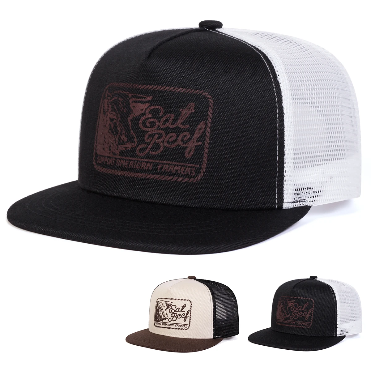 Unisex EAT BEEF Letter Embroidery Hip-hop Net Hats Spring Summer Outdoor Adjustable Casual Baseball Caps Sunscreen Hat Cap