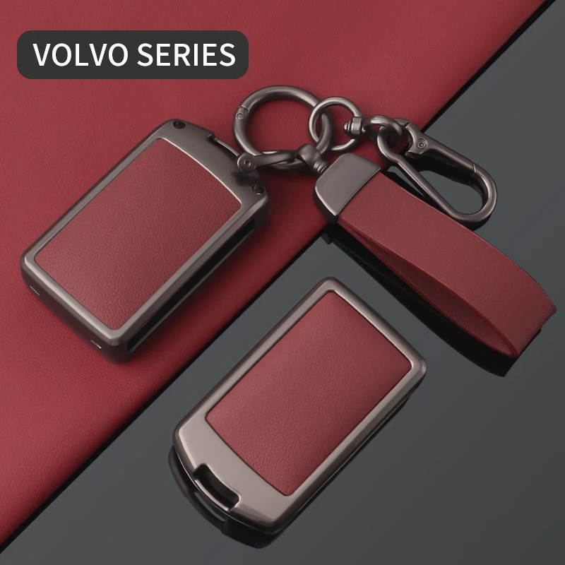 Capa de Chave em Liga de Zinco e Couro, Para Volvo XC40 XC60 S90 XC90 V90 2017 2018 T5 T6 T8, Acessório para Chave de Controle Remoto
