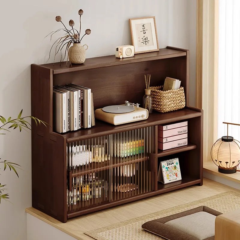 Solid wood bay window storage locker, antique dust-proof bookcase in household balcony