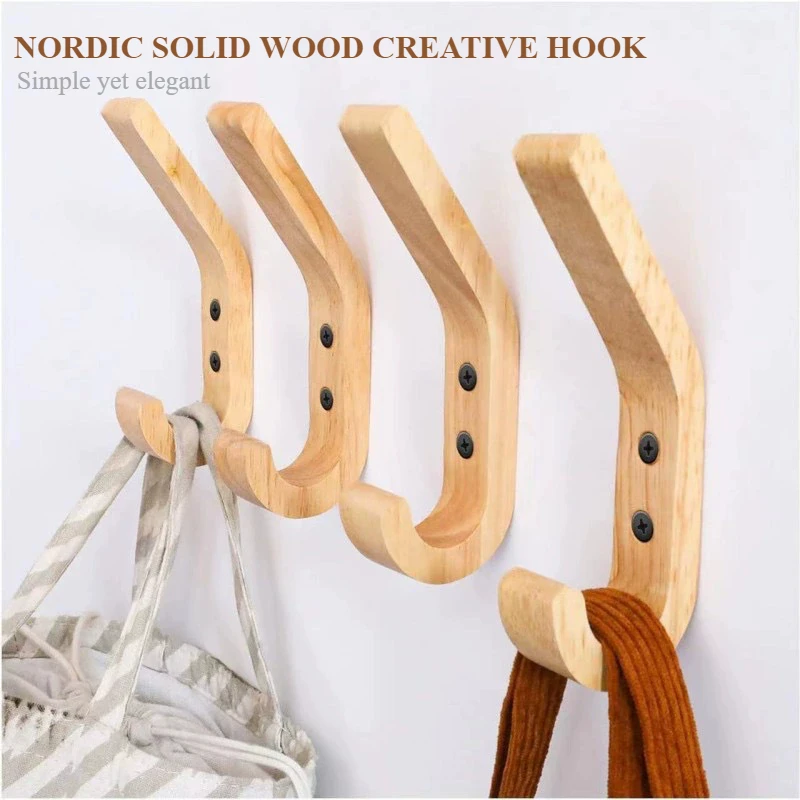 Ensemble de crochets muraux en bois de chêne, 4 pièces, rétro, robuste, manteau, clé, chapeau, tasse, rangement suspendu, crochet de couleur bois naturel, décoration murale