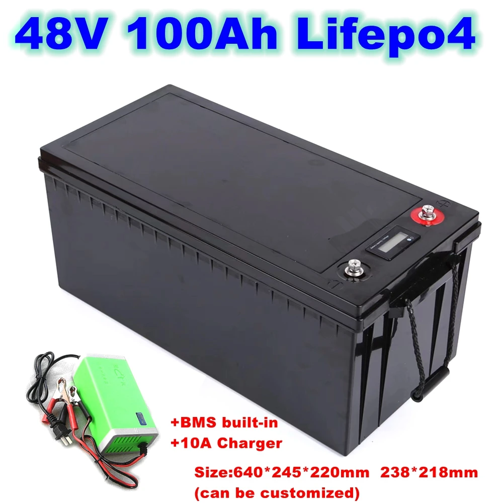 

Lithium 48V 100AH battery pack lifepo4 BMS for 5000w UPS scooter bike motor homes solar system +10A charger