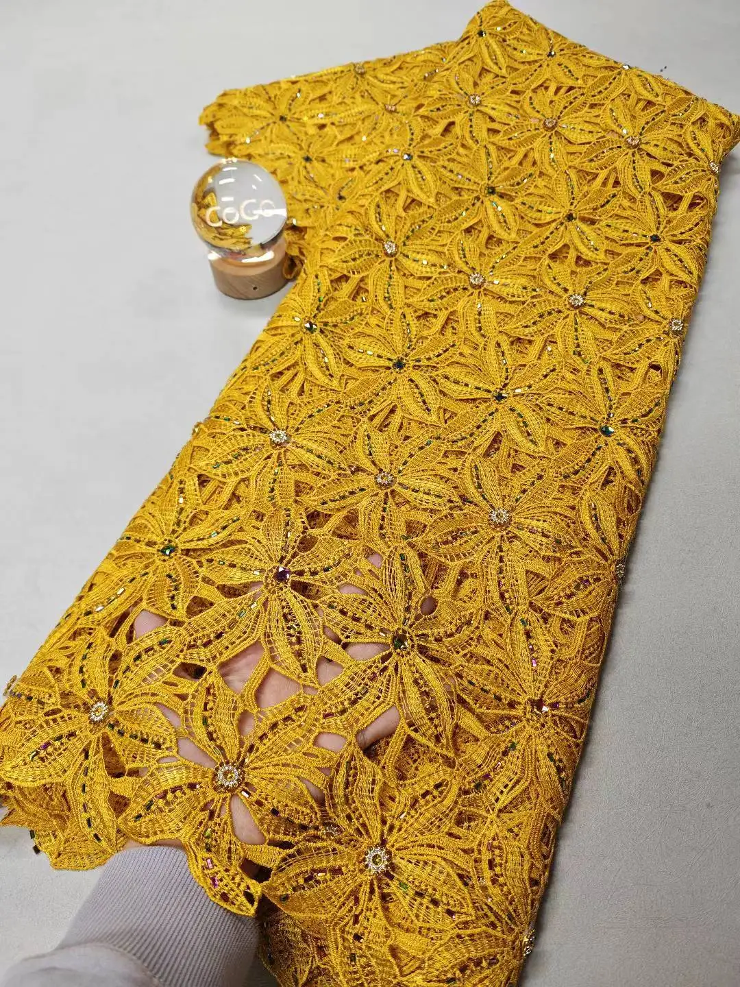 

African Nigerian 2025 High Quality Embroidery Lace Fabric Water Soluble Tulle Wedding Party Dress Guipure Sequins 5Yards XL143