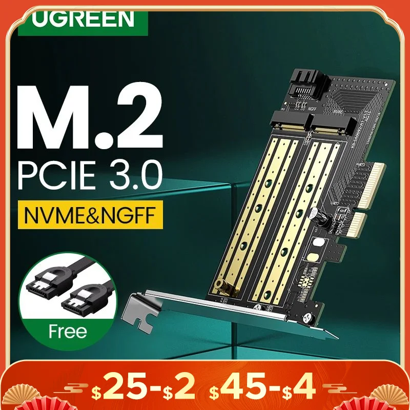 UGREEN PCIE to M2 Adapter NVMe M.2 PCI Express Adapter 32Gbps PCI-E Card x4/8/16 M&B Key SSD Computer Expansion Add On Cards