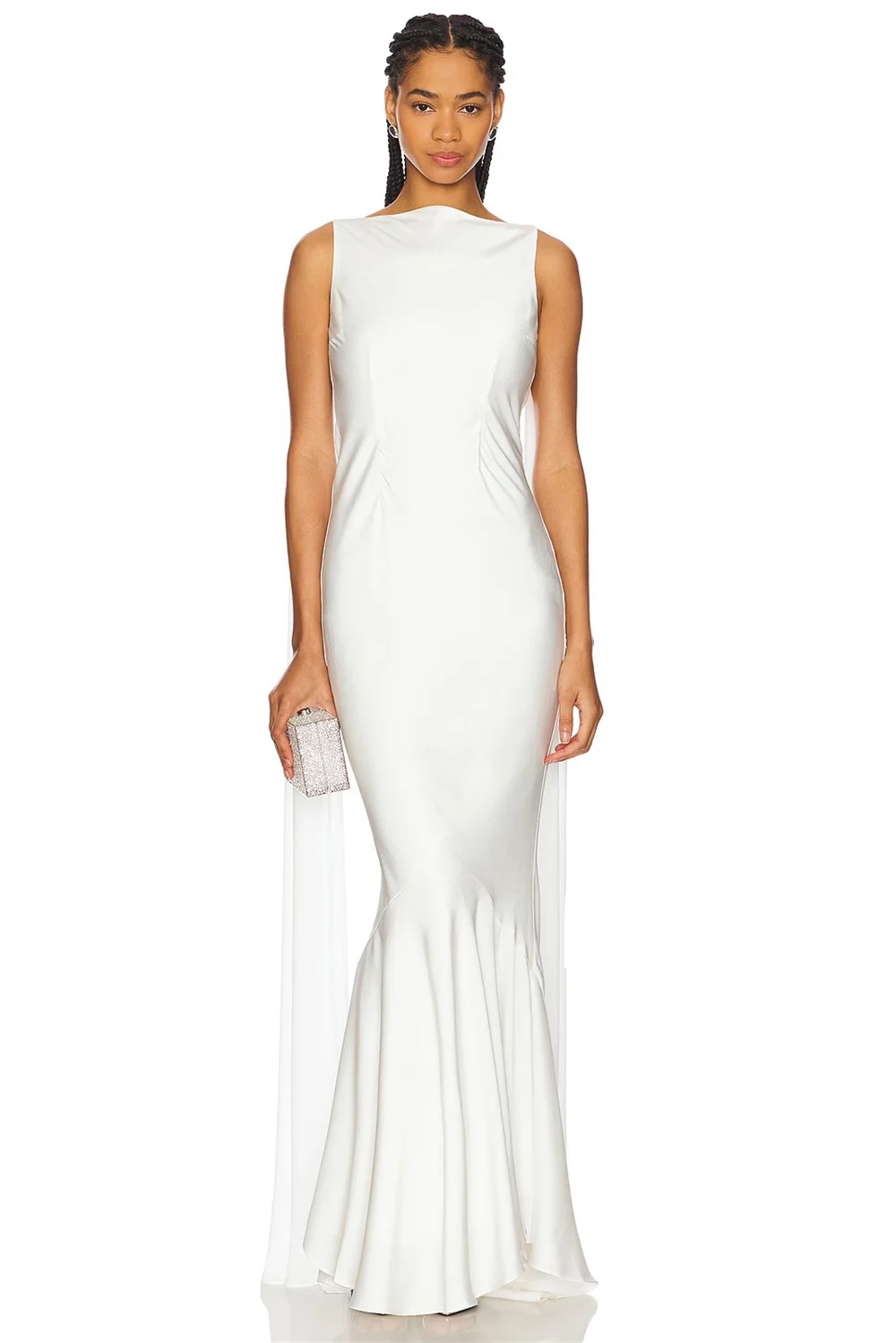 Contessa aangepaste elegante satijnen zeemeermin avondjurk met rugloze capedetail boothals lange formele jurk voor promfeest bruiloft