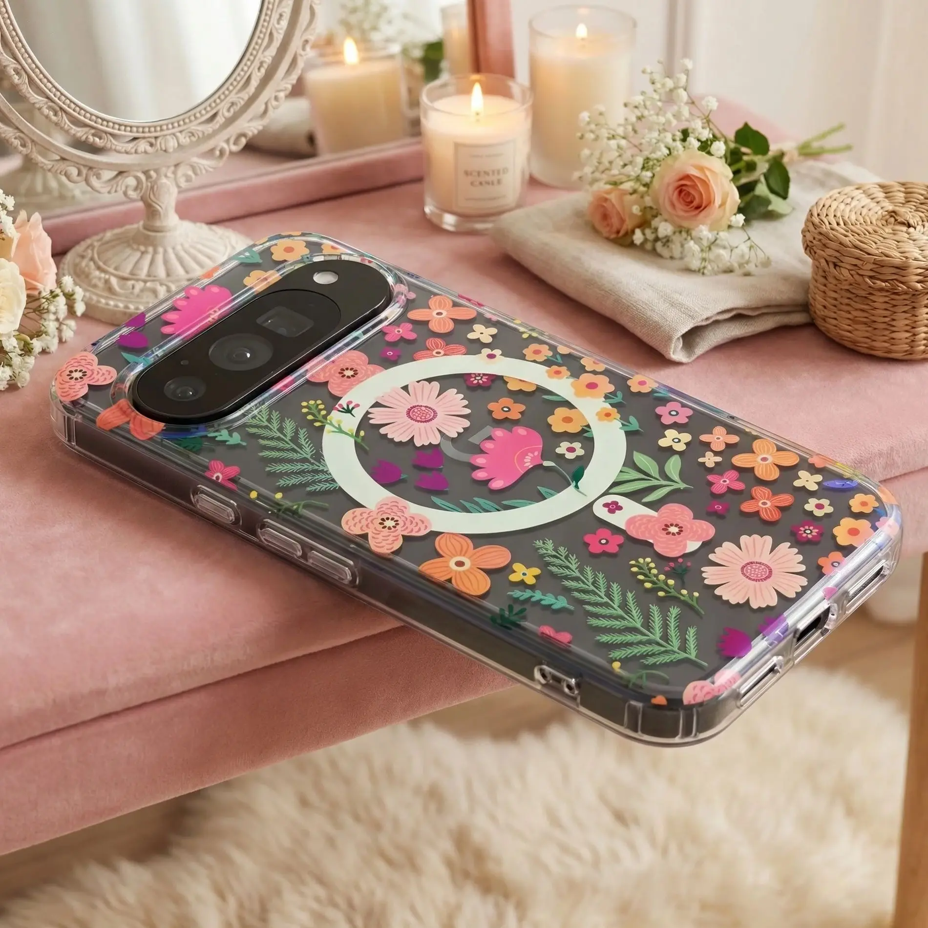 

Luxury Spring Clear Glitter Printing Pattern Phone Case For Google Pixel 10A 10 9 Pro XL 9A Drop Protection Art Aesthetic Cover