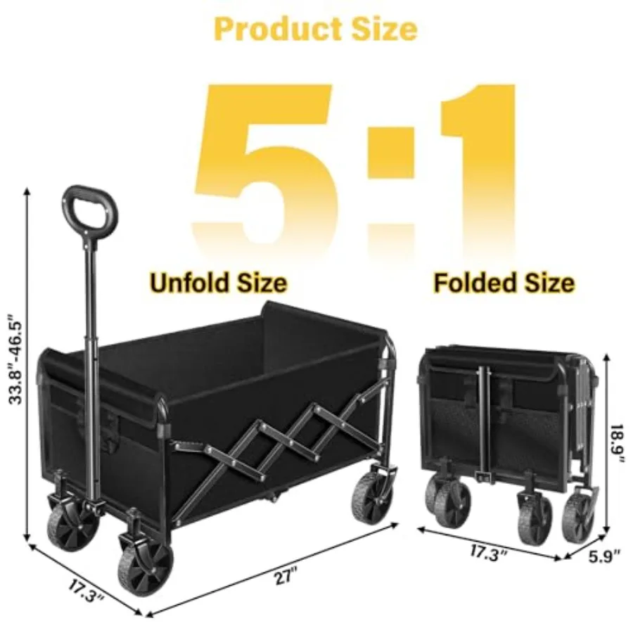 Foldable Collapsible Wagons Carts with Wheels — Folding Utility Wagon Cart Portable and Easy to Store for Groceries, Apartment