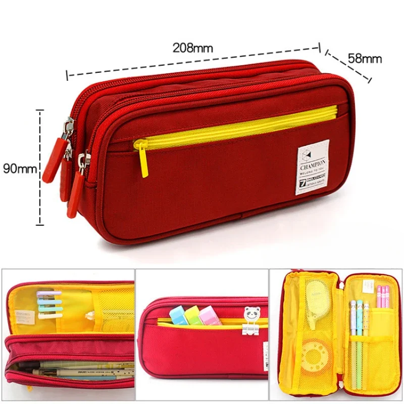 Imagem -05 - Multi-funcional Grande Capacidade Malha Camada Lápis Case para Meninos Bolsa de Caneta Simples Papelaria Organizador Material Escolar Japonês Camadas