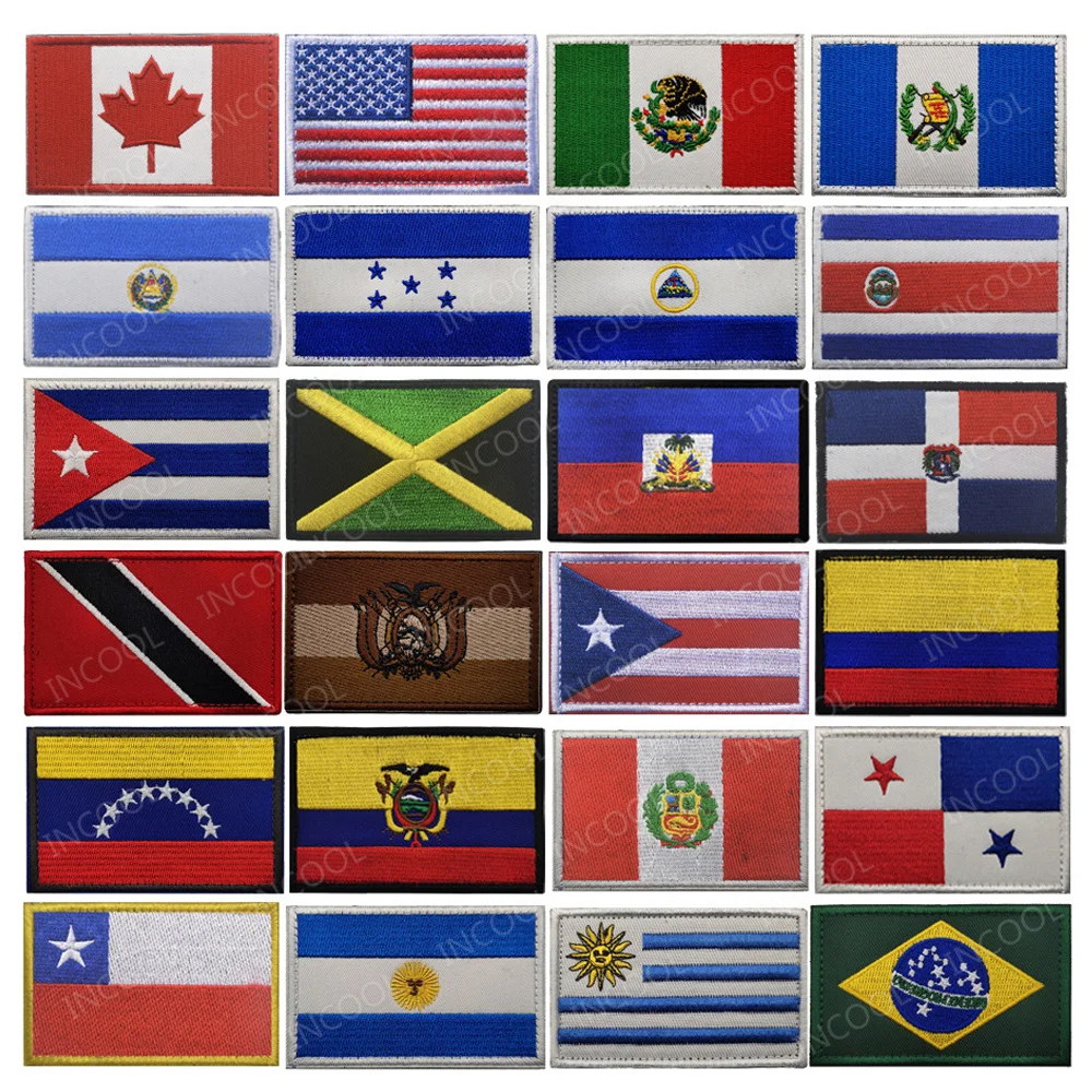 Ameryka Kanada Dominika Brazylia Meksyk Wenezuela Ekwador Panama Kolumbia Peru Chile Portoryko Argentyna Haftowana naszywka z flagą