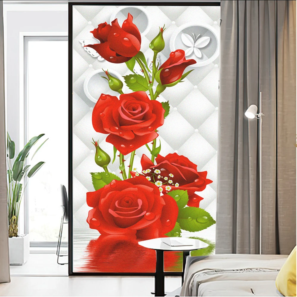 Window Film Privacy Frosted Glass Sticker Heat Insulation and Sunscreen Rose Decoration Adhesive Sticker for Home