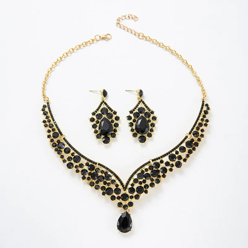 Cross-border foreign trade retro water crystal jewelry exaggerated necklace set luxury  banquet dress accessories manufacturer