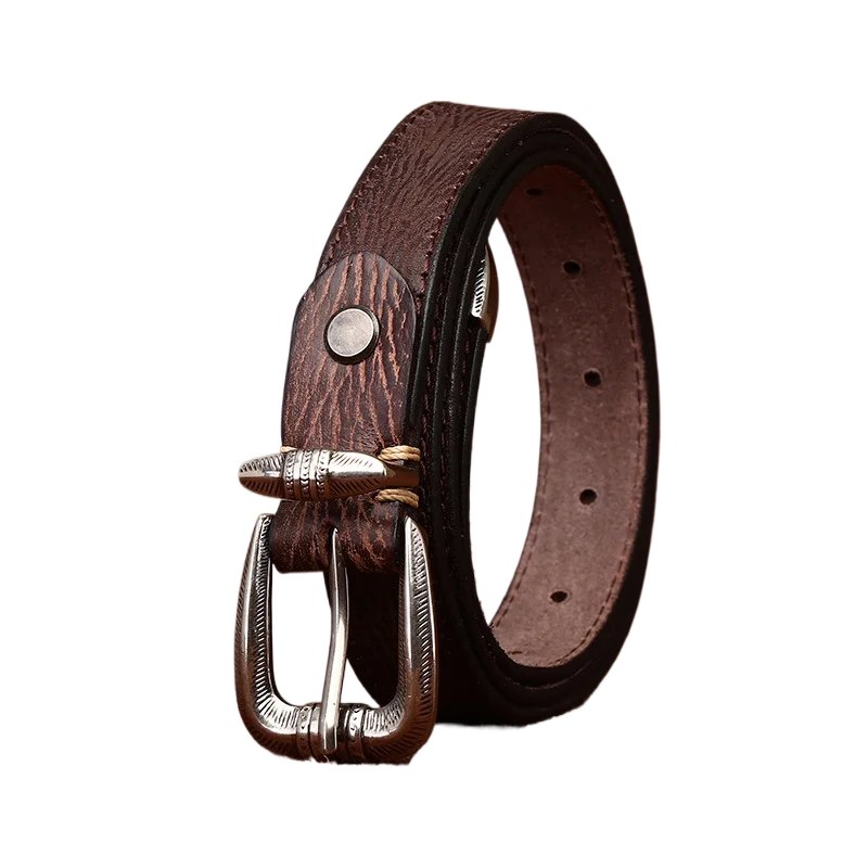 Women Vintage Embossed Cowhide Belt Pin Buckle Casual Belt for Jeans