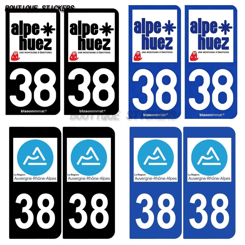 

2Pcs Autocollant plaque d'immatriculation française noir bleu 38 Alpe d'Huez-Commune38Auvergne Rhône Alpes Waterproof PVCsticker