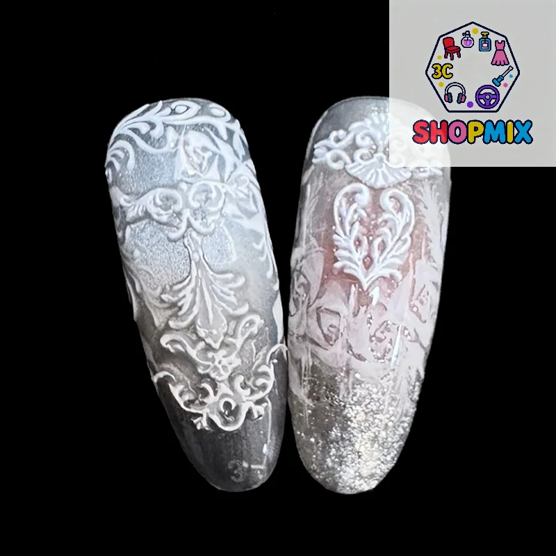 

Christmas Silicone Nail Mold Baroque French Style High Transparent 3D Relief Nail Template DIY Nail Art Decorations