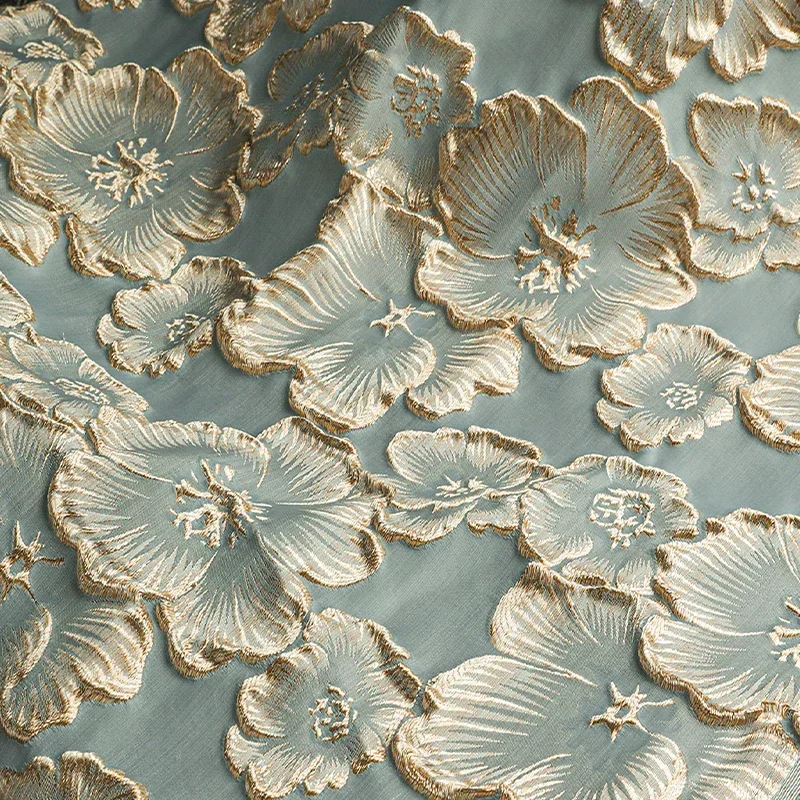 50x145cm Golden Silk Plum Blossom Jacquard Fabric Embossed Texture Embroidery Chinese Style Cheongsam Clothing DIY Sewing Cloth