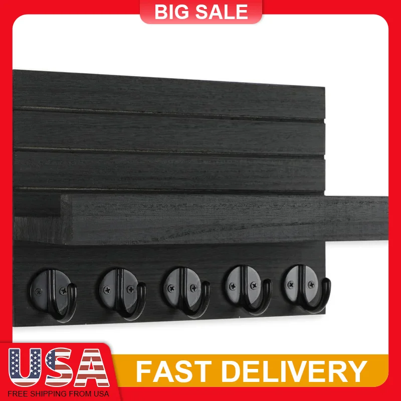 

Key Holder Wall Decor Mail Shelf Organizer Tableware Hanger Wall Mounted With 5 Large Hooks Kitchen Bathroom Door Storage Rack