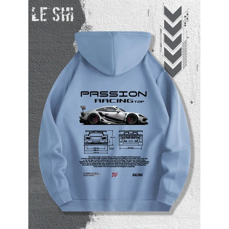 2025 هوديي عالي الجودة بنمط سباق العاطفة للرجال والنساء، قميص رياضي فضفاض عصري كلاسيكي