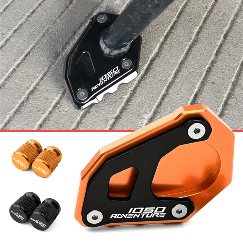 For KTM 1050 Adventure 2014-2024 2023 2022 2021 Motorcycle CNC Kickstand Side Stand Enlarge Pad Extension Plate Tire Valve Caps
