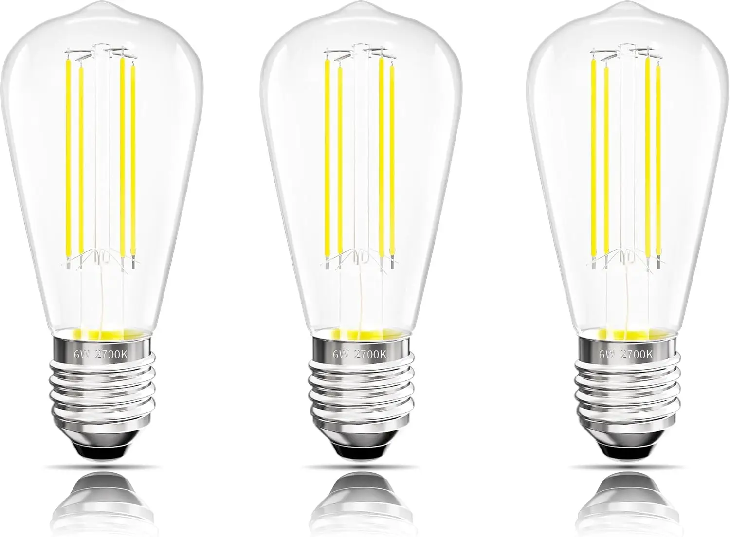 

Vintage LED Filament Bulbs, E26 Base, 2700K Soft White, 750LM, Dimmable, 6W=75W, 90+ CRI, 3 Pack