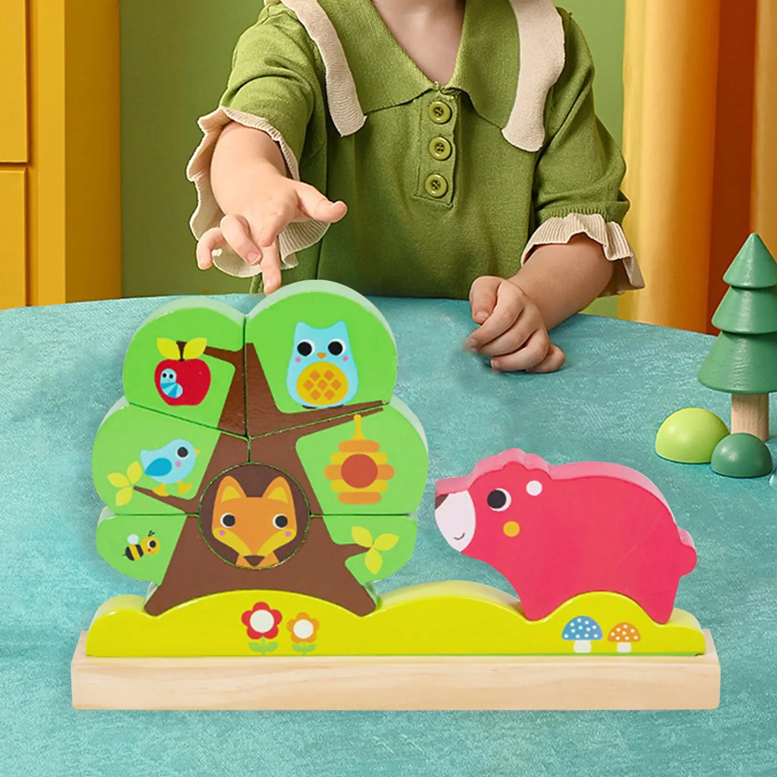 3D Tree Puzzle Building Blocks Fine Motor Skill Early Educational Shape Matching Game for Kids Boys Girls Children Travel Toy